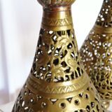 Pair of Oriental lamps carved brass