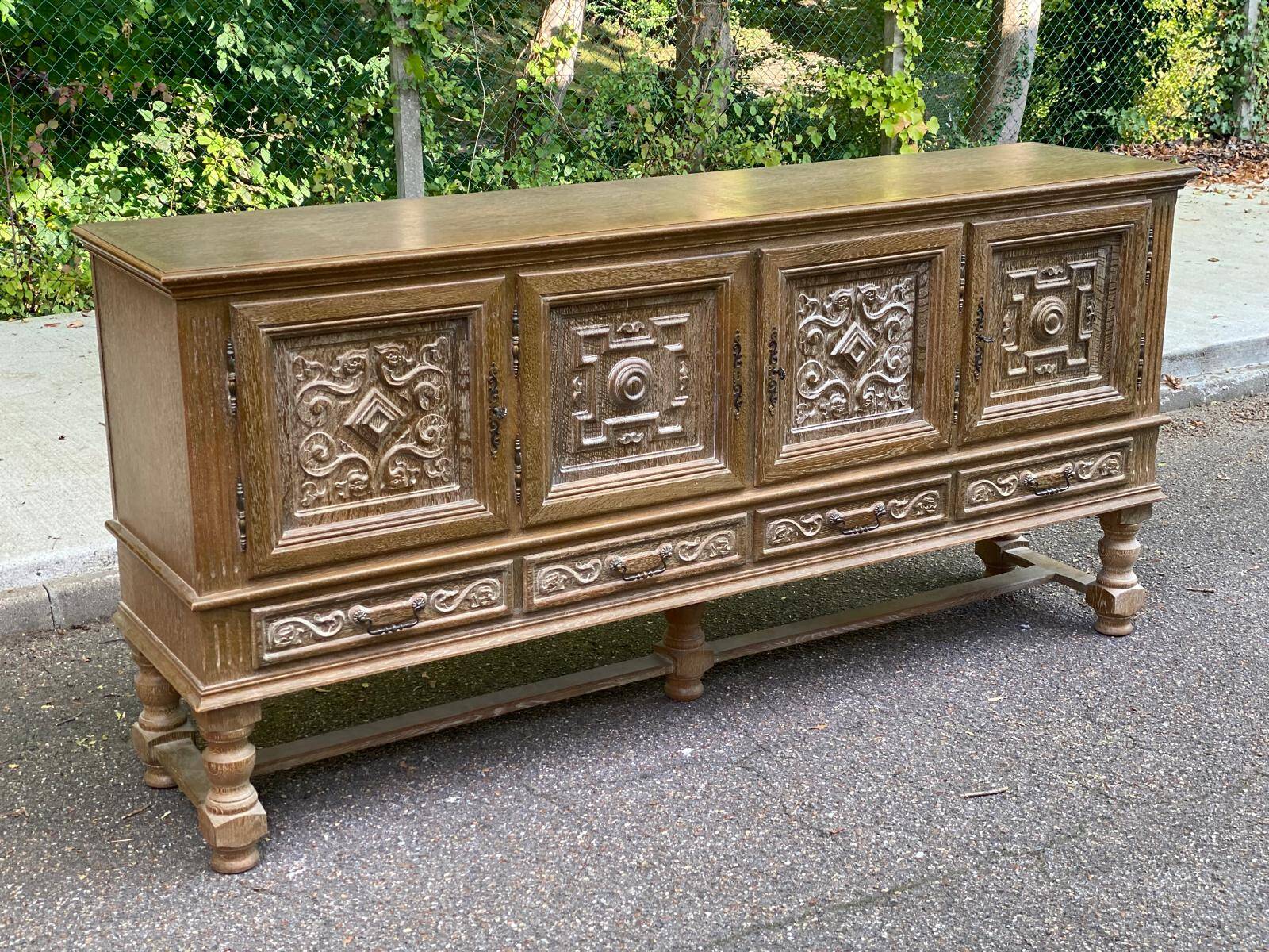 Spanish Renaissance patinated solid wood sideboard