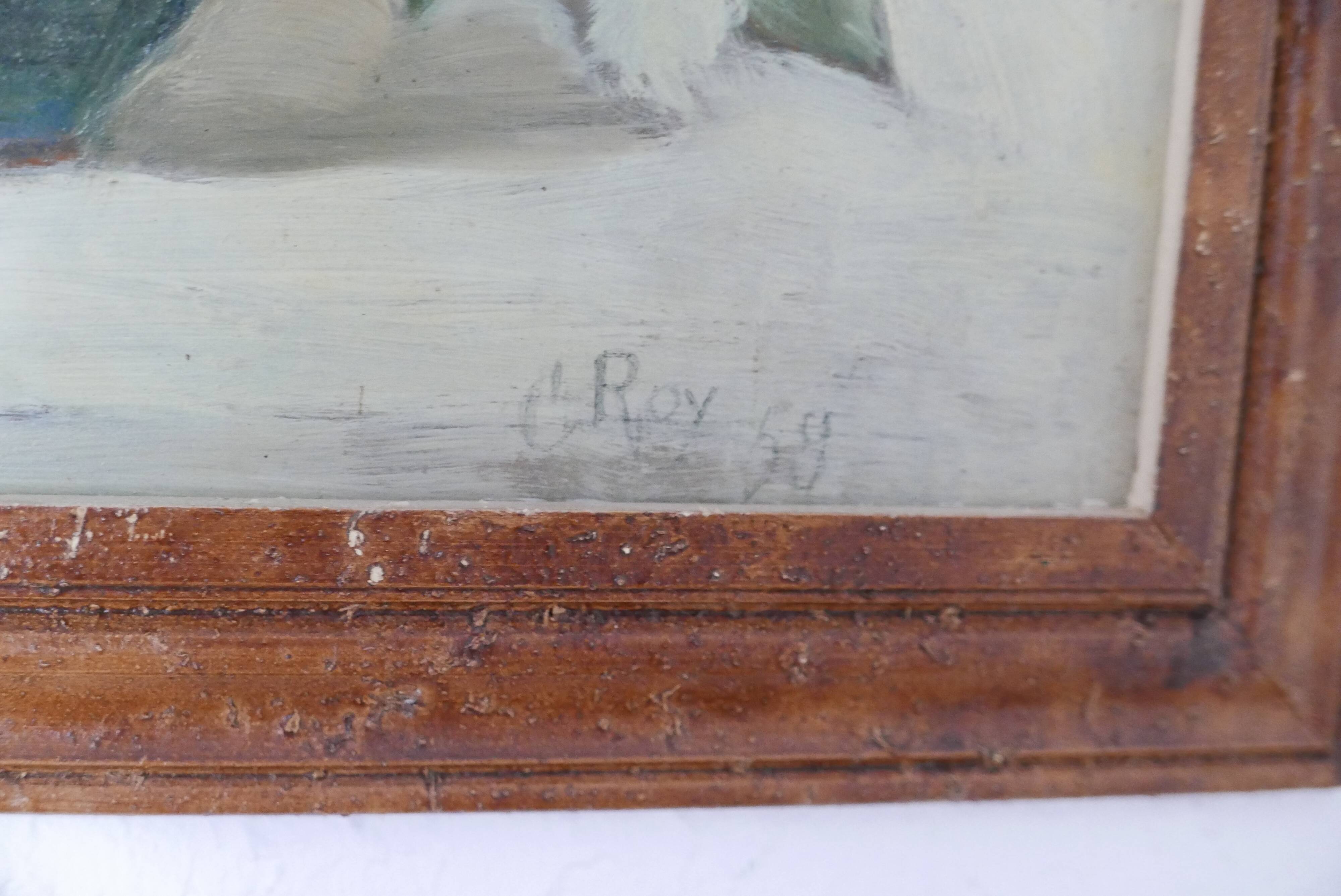 Still life painting, "bouquet" painting by C Roy, 1950s