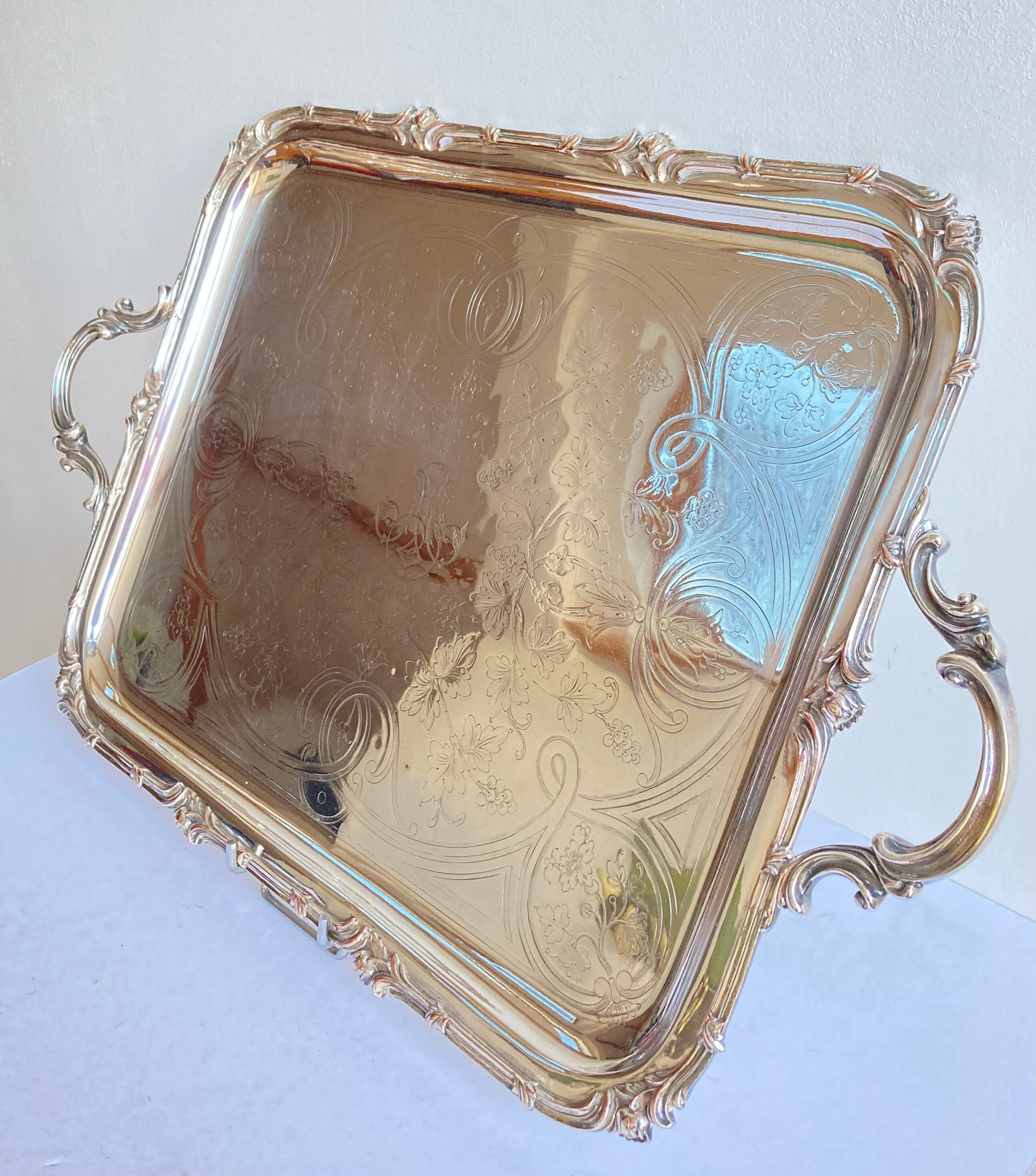 Old flat tray of service Christofle model rockeries silver metal