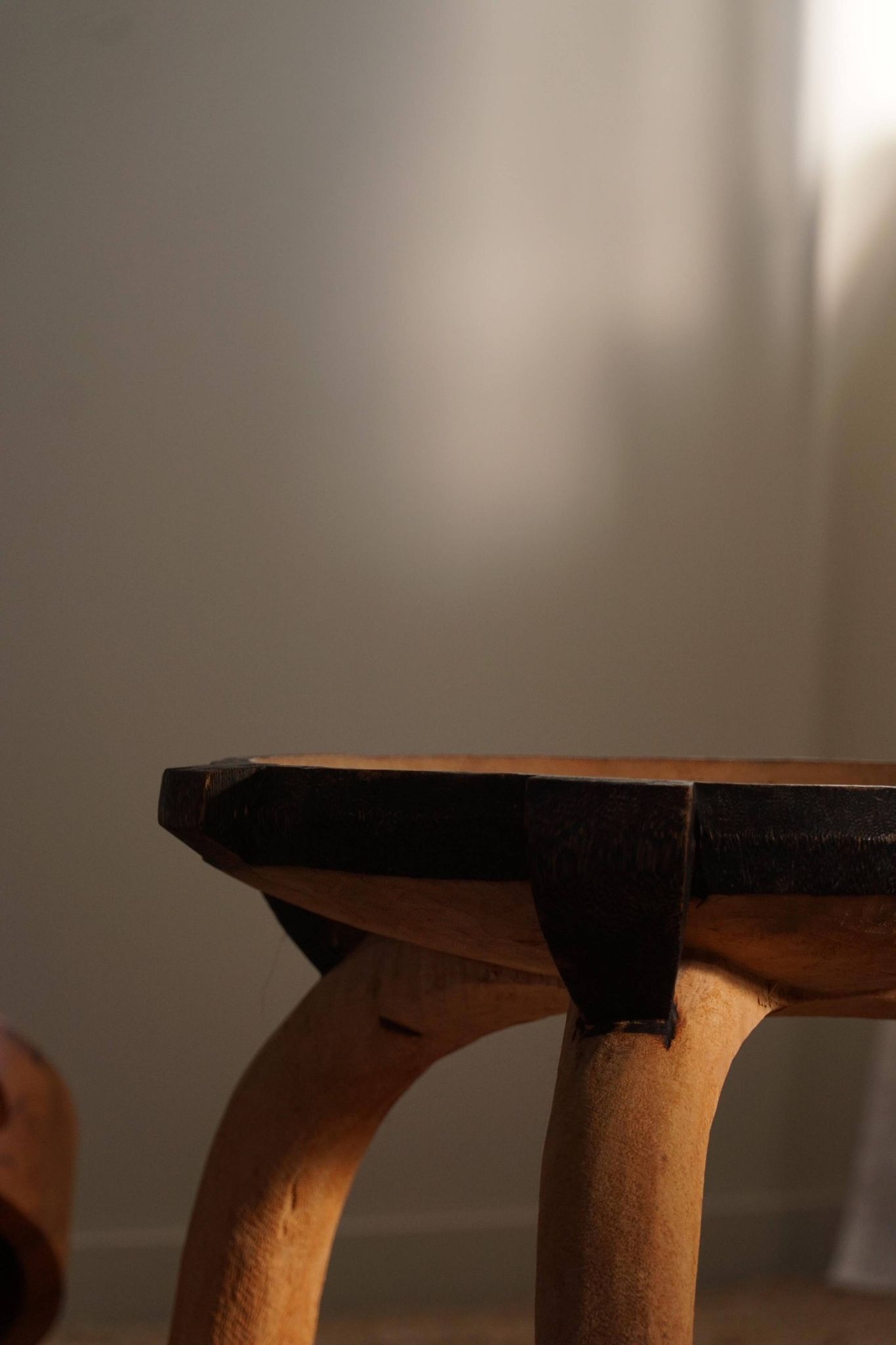 Wabi Sabi tripod stool / Solid wood side table, Scandinavia, 1950s