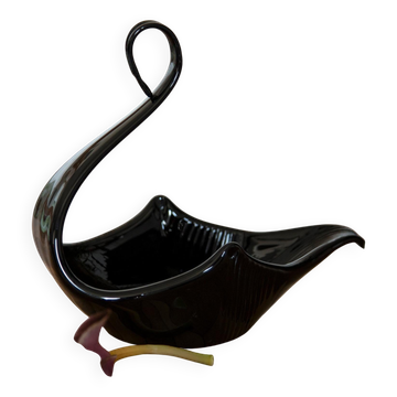 Vintage decorative plate Black Swan in glass, Italy, 1960s
