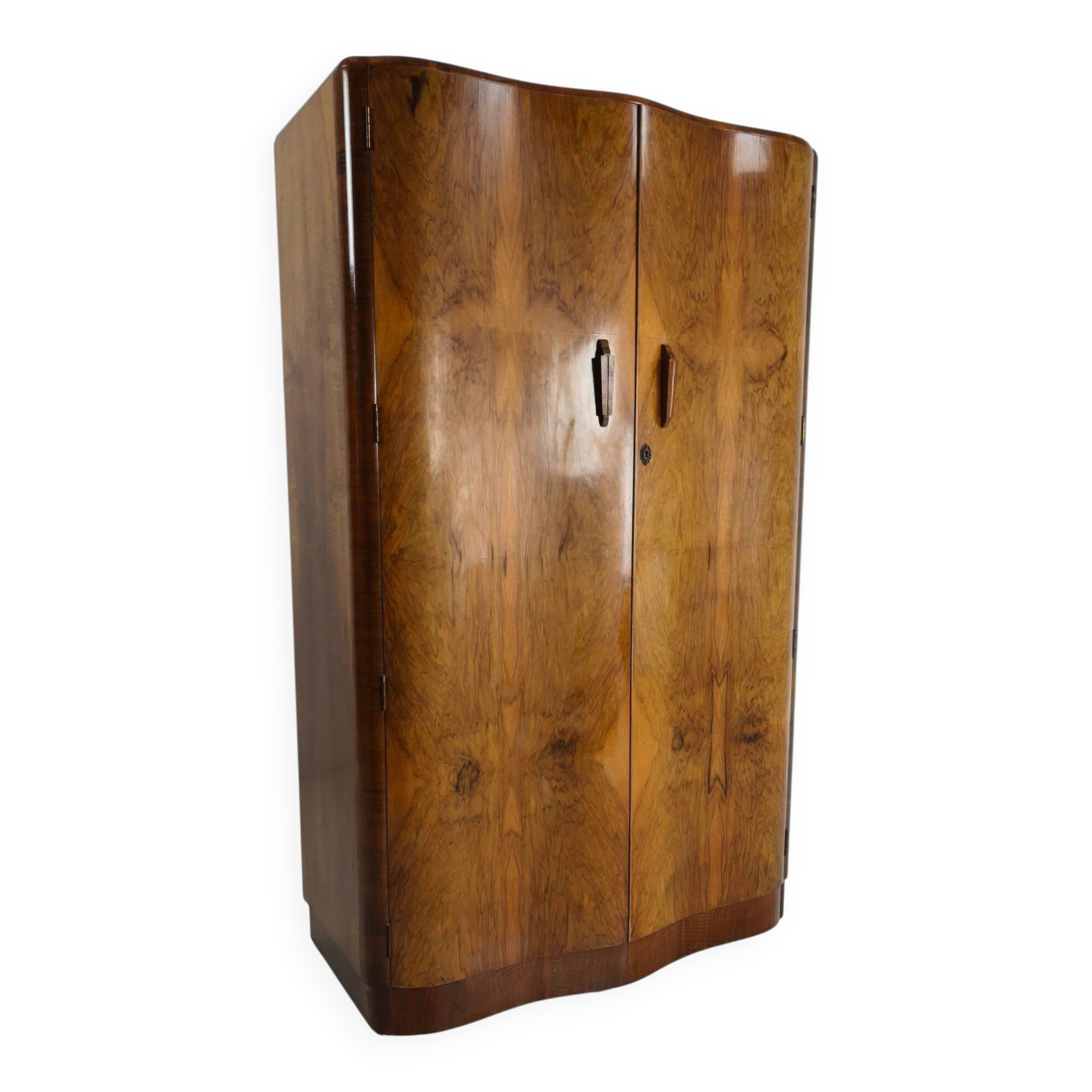 Superb English Art Deco wardrobe in burr walnut – 1930s