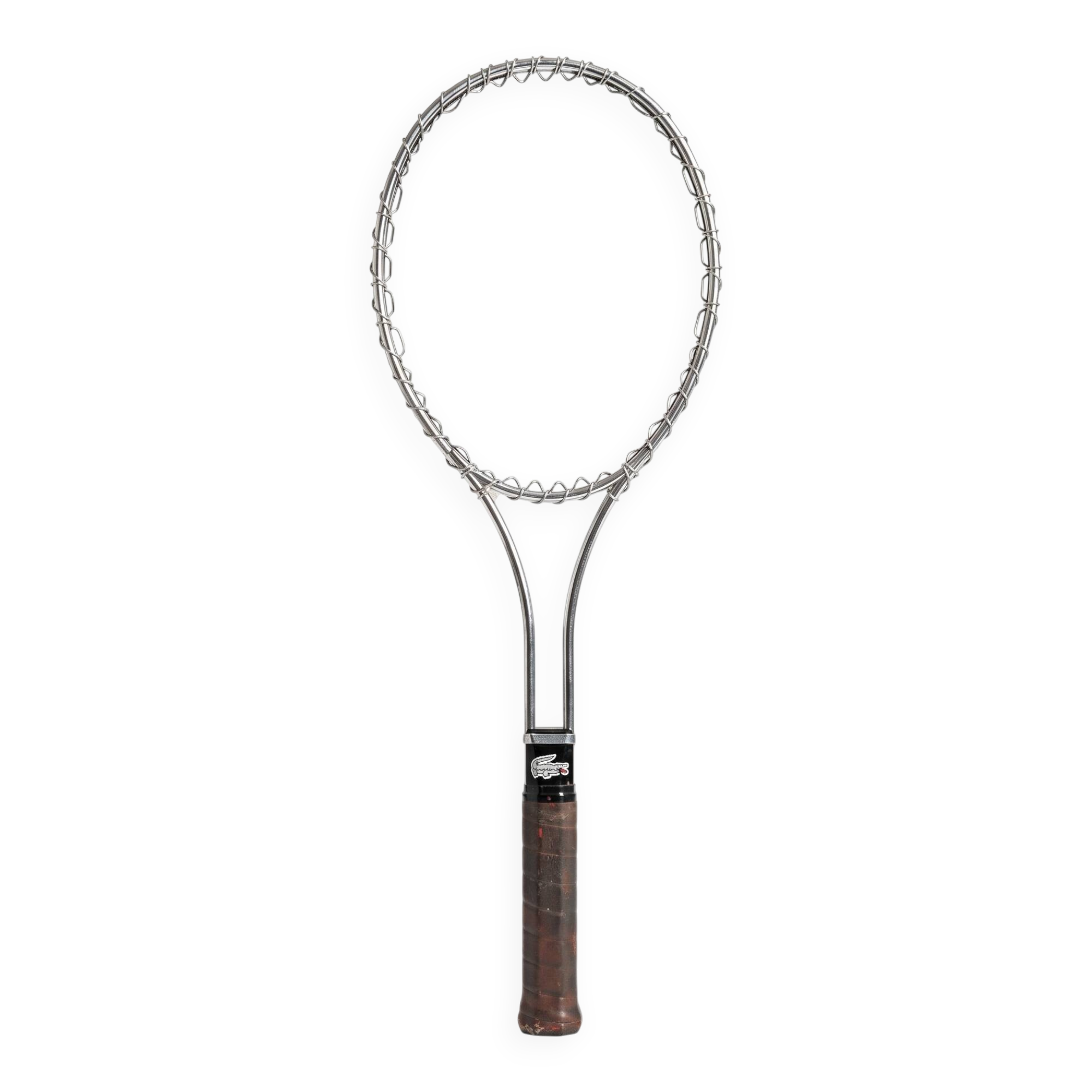 Vintage metal tennis racket by Lacoste, French design by René Lacoste.