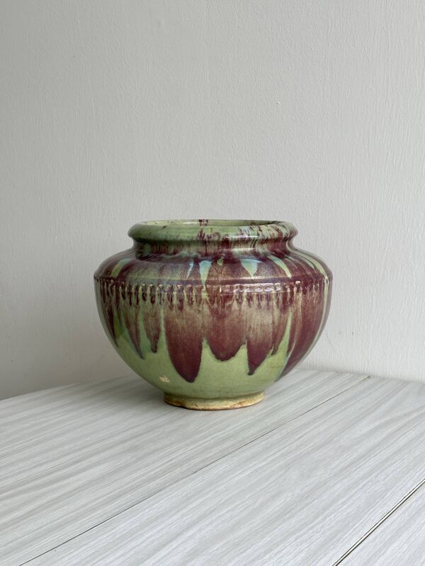 Grand cache-pot en céramique artisanale multicolore