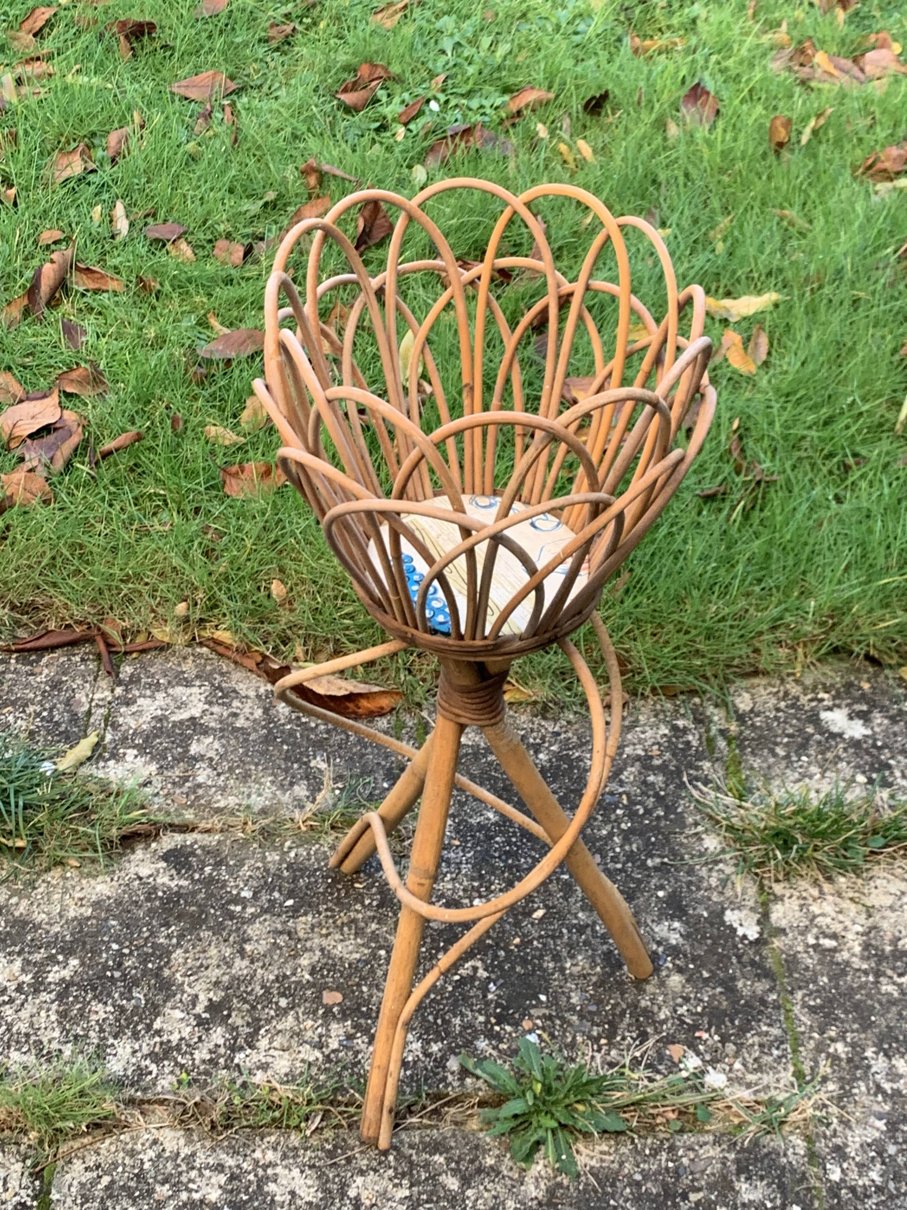 Vintage rattan and wicker plant holder