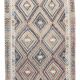Tapis kilim ancien à losanges géométriques, Dominante bleue et tons nature