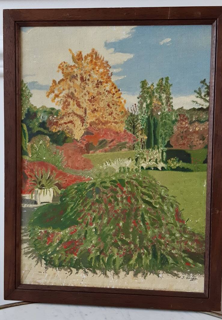 Oil painting on canvas terrace Signed May 1962