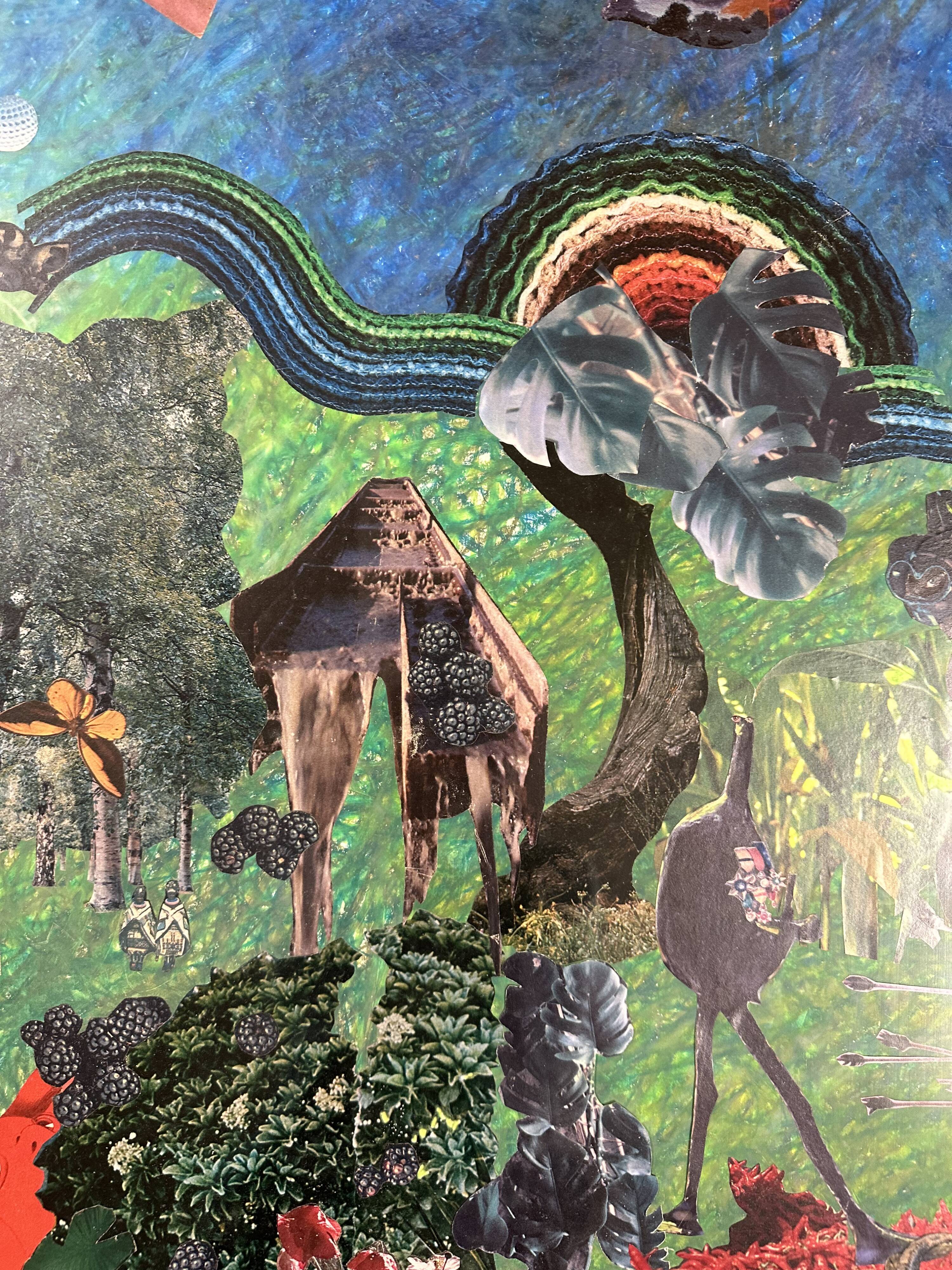 Very large surrealist collage framed by Alain Gaudet 1979
