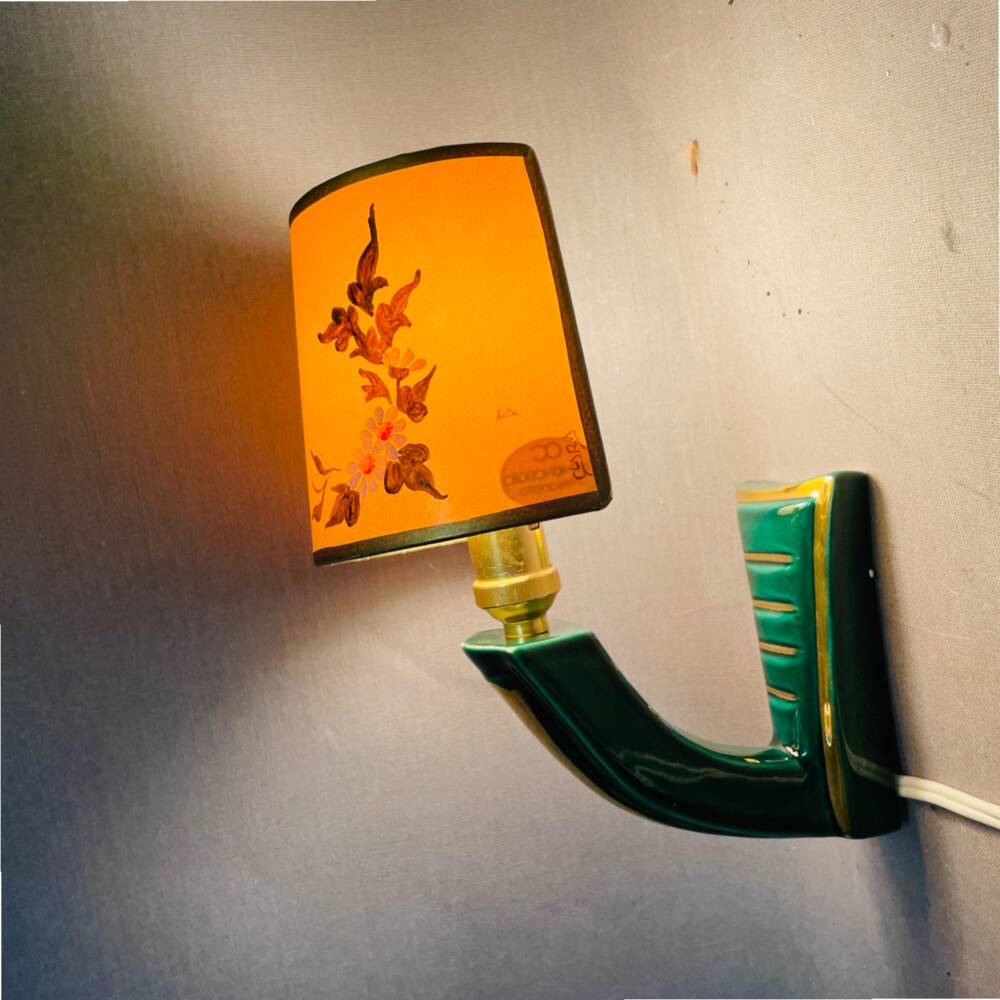 Paire d'appliques murales Art Déco en céramique verte française