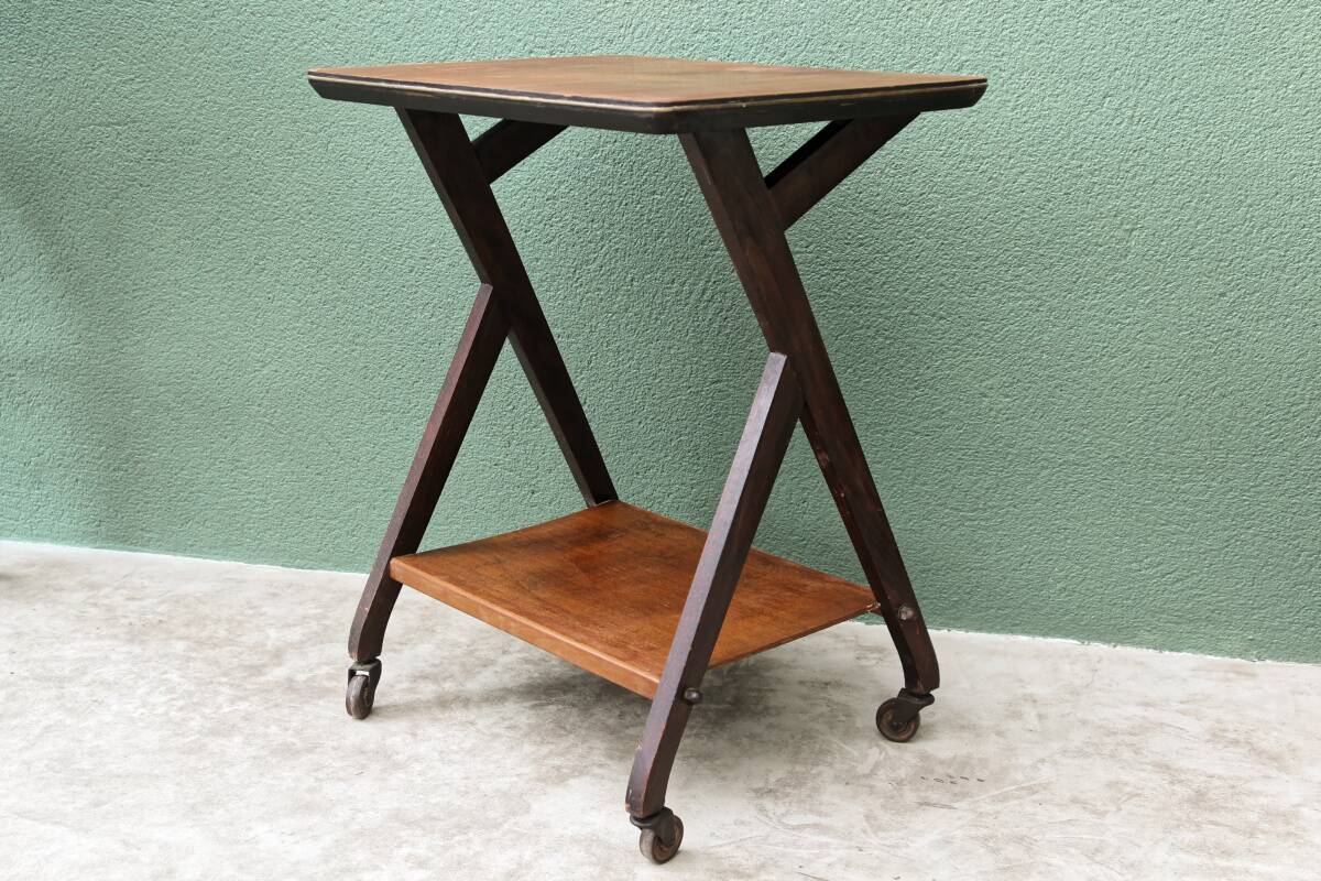 1950s wooden rolling trolley