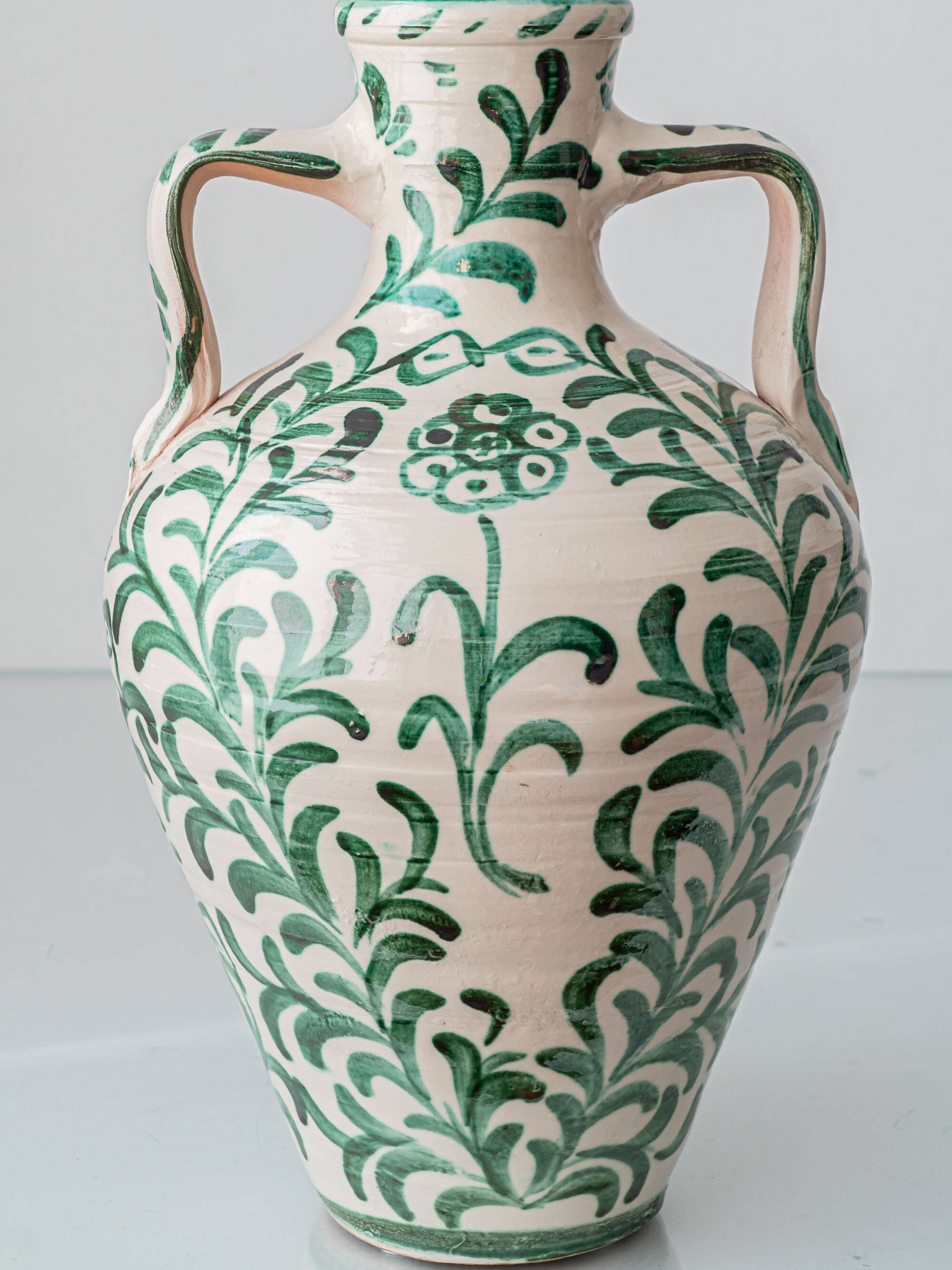 Spanish Revival Ceramic Table Lamp Pair from Granada, New Linen Lampshades