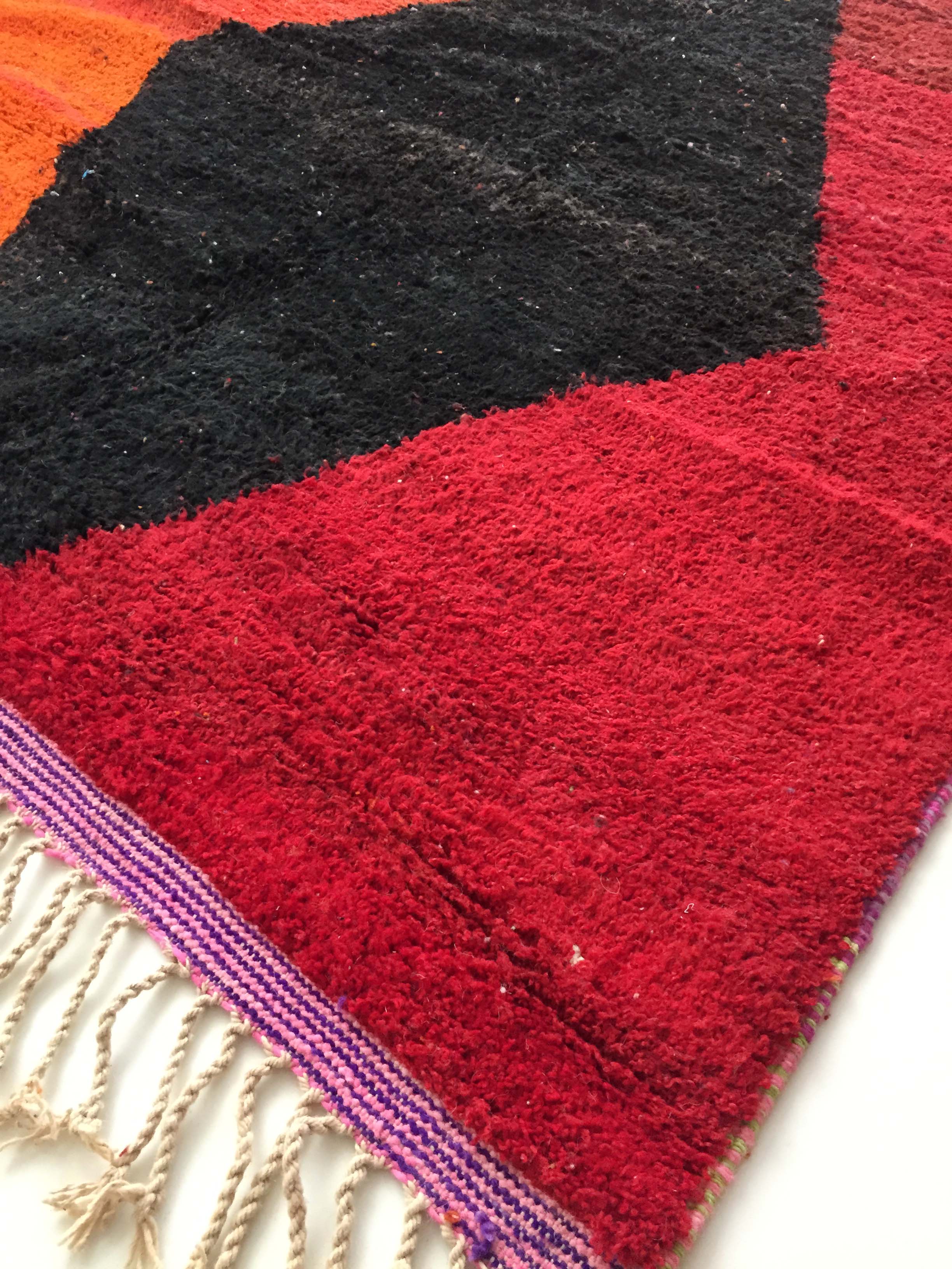 Moroccan Berber carpet Boujaad red with colorful flats 317x185cm