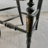 Napoleon III cane chair in blackened wood and mother-of-pearl