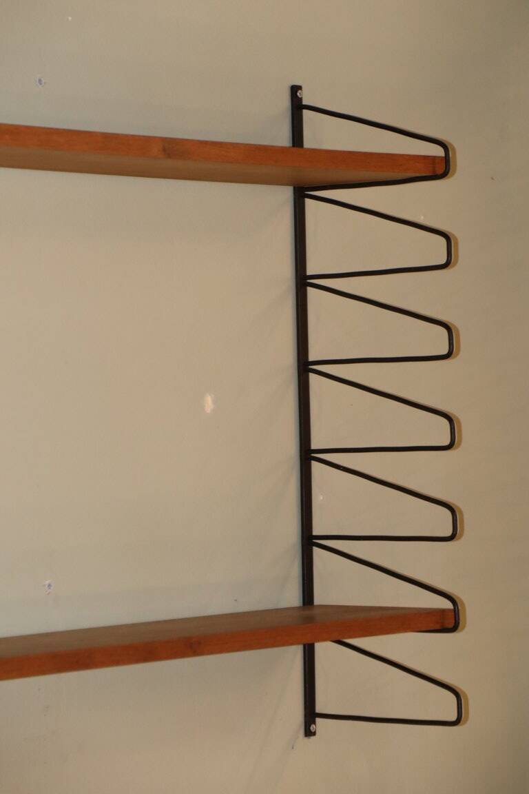 Vintage modular wall shelf in wood and metal, 1950s