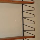 Vintage modular wall shelf in wood and metal, 1950s