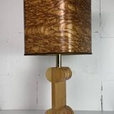Midcentury Italian sculptural large table lamp with wood veneer shade