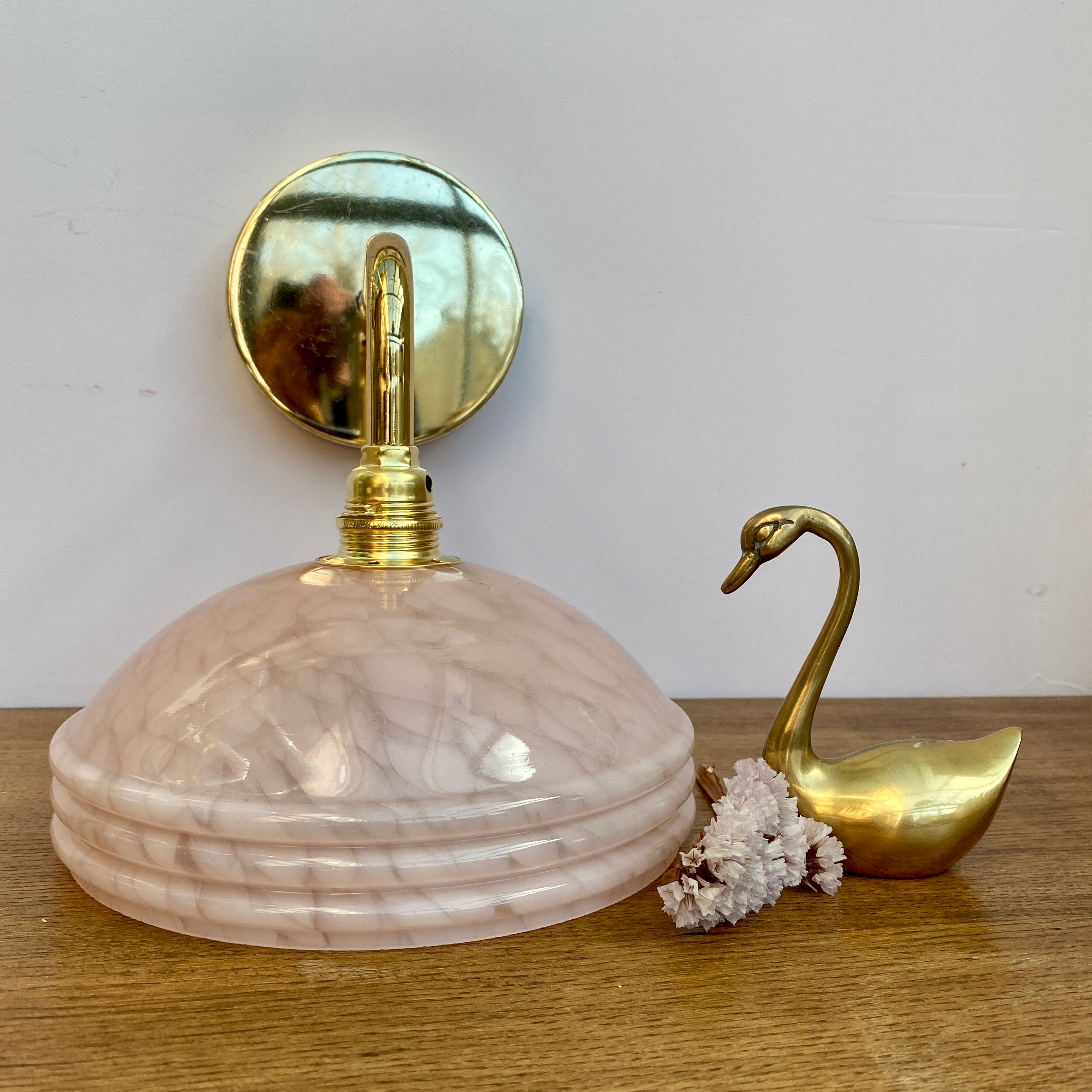 Vintage pink Clichy glass lampshade wall lampshade