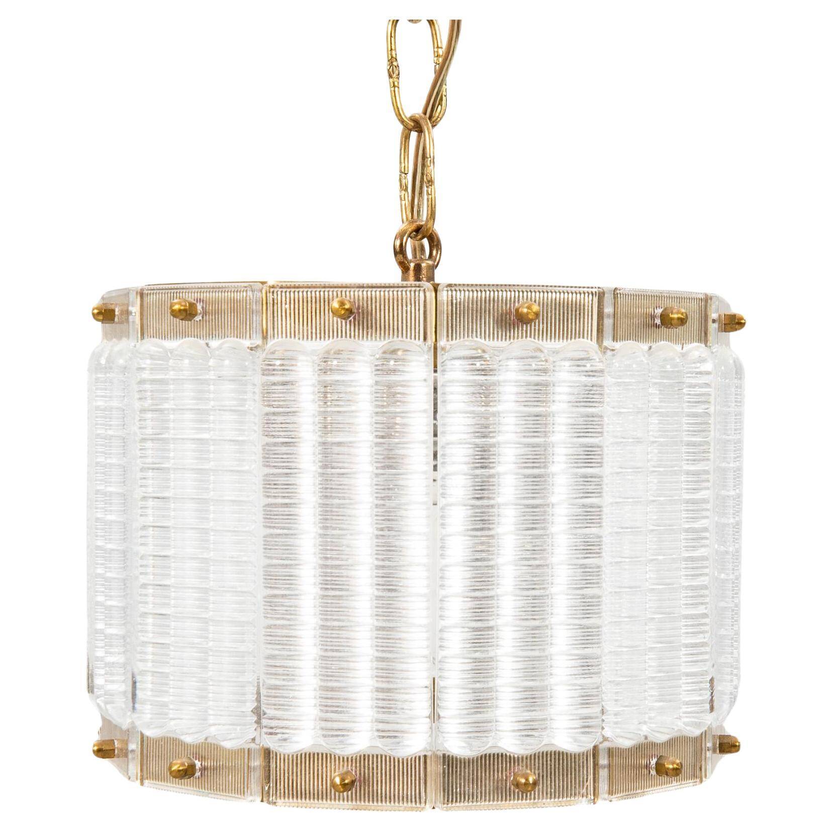 Orrefors ceiling light in brass and glass, Sweden 1960