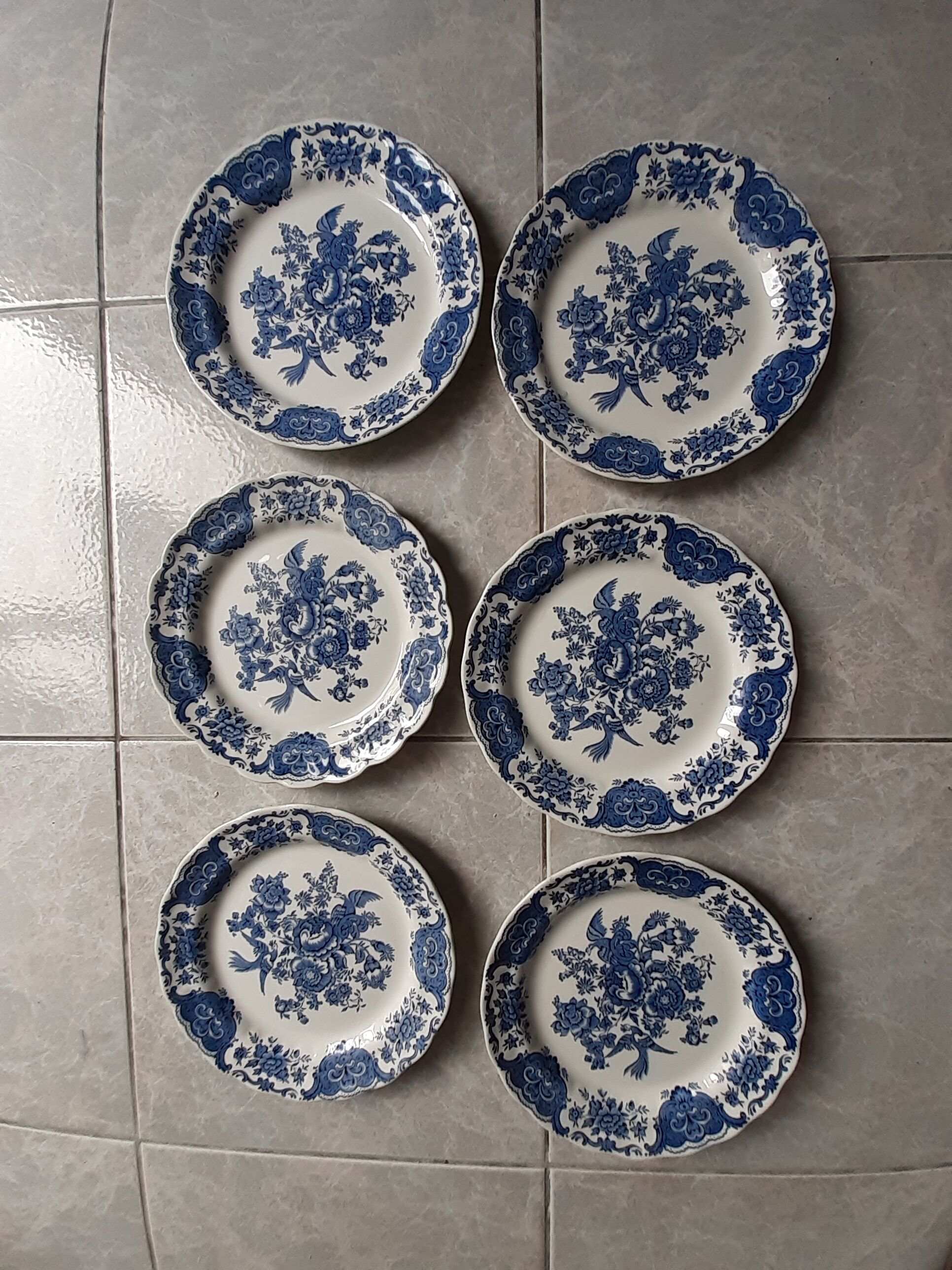 6 Plates dessert service Ridgway Windsor Staffordshire blue décor