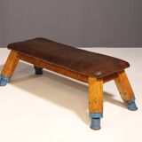 Authentic industrial leather Gym bench, 1950s, Czechoslovakia