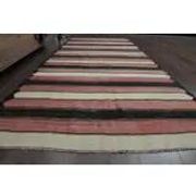 Striped Turkish Vintage Orange Beige Brown Kilim Wool Runner Rugs 142x315
