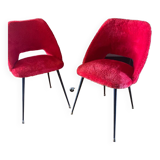 Pair of Pelfran moumoute barrel chairs, vintage from the 60s-70s, compass base.