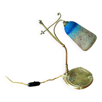 Lampe, pied col de cygne bronze monogrammé hl verrerie daum ‡ nancy 1904-14