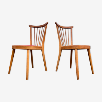 Paire de chaises scandinave bleu et rouge