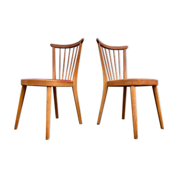 Paire de chaises scandinave bleu et rouge