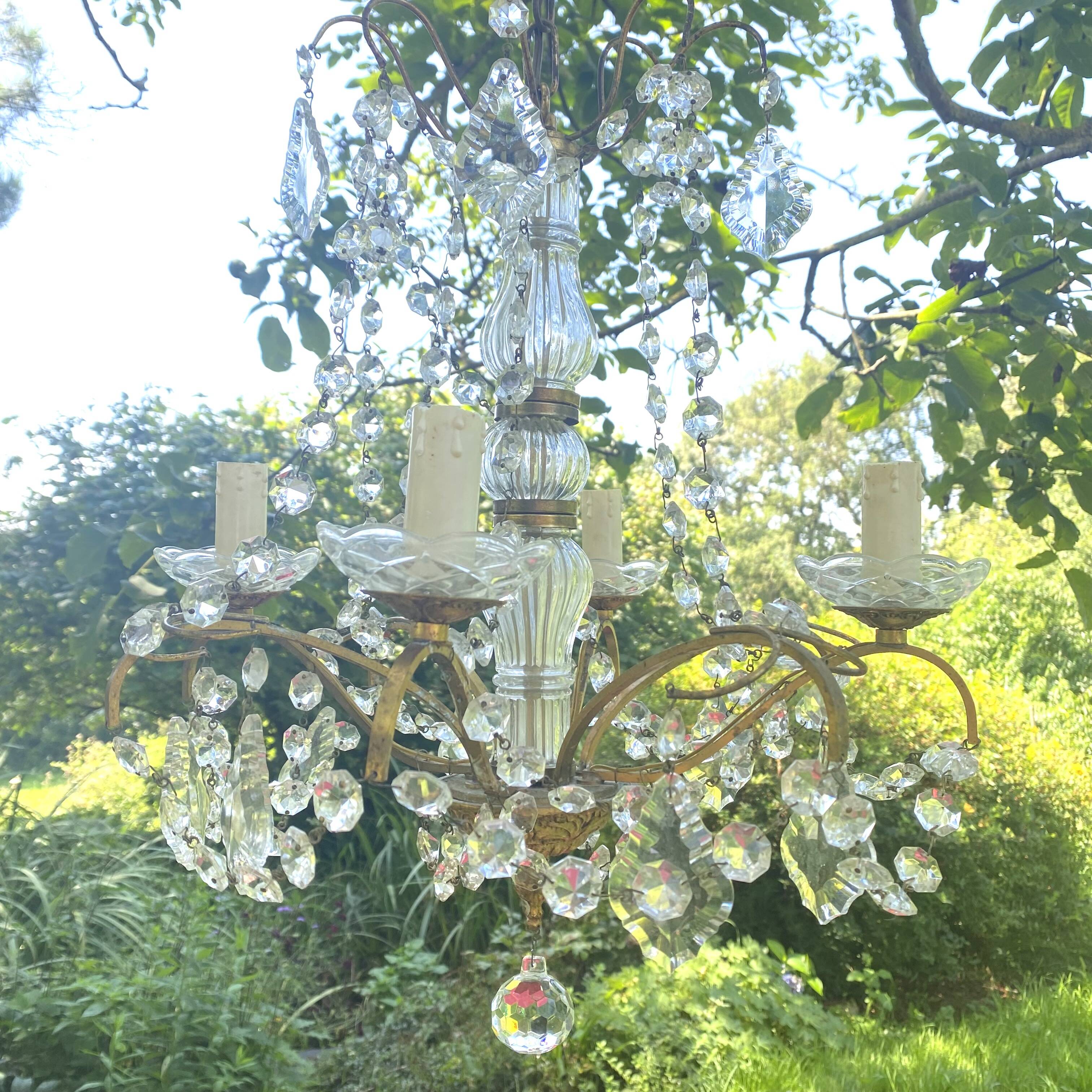 4-light chandelier with tassels, height 80cm