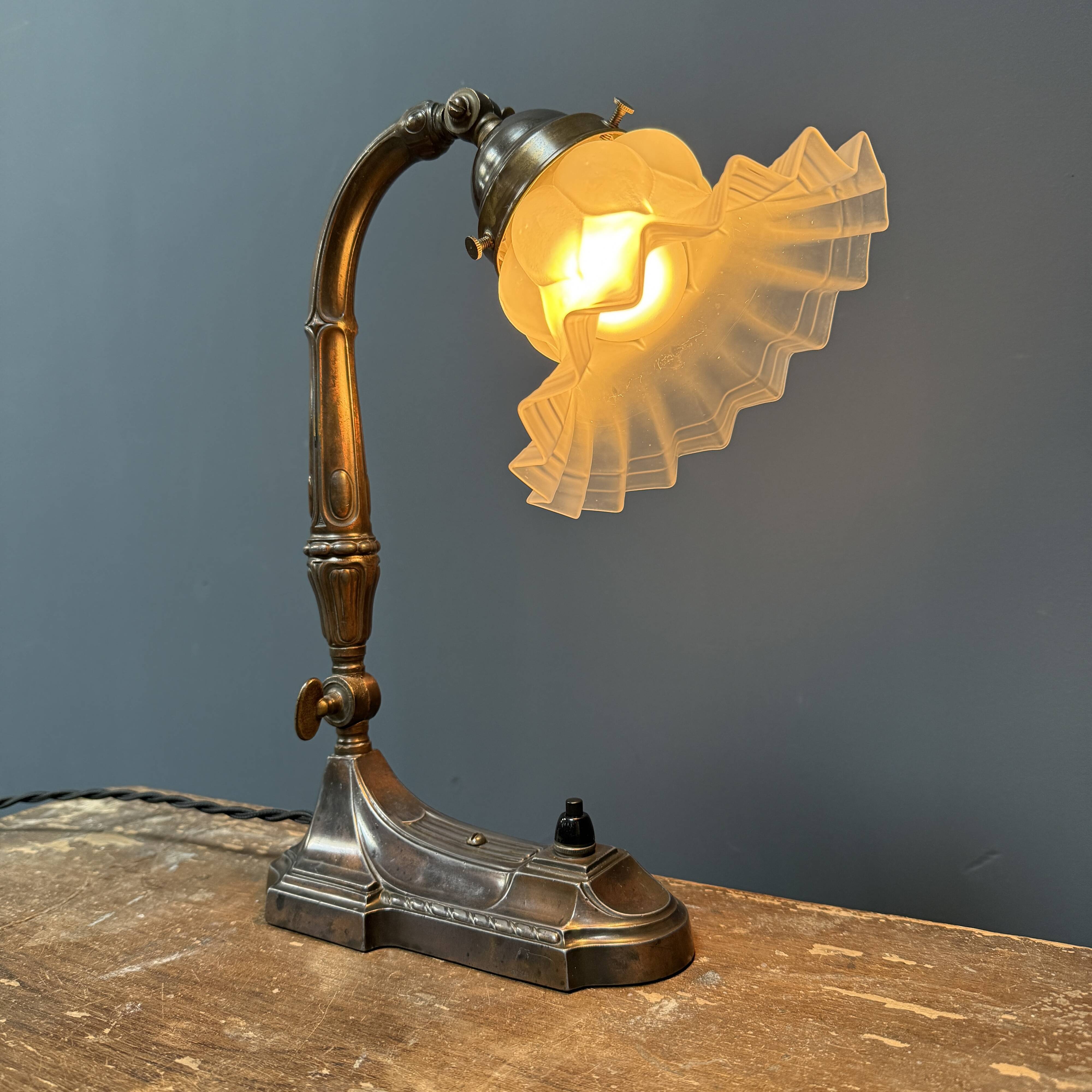Antique art nouveau table lamp with frosted glass shade
