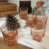 11 pink glasses and carafe