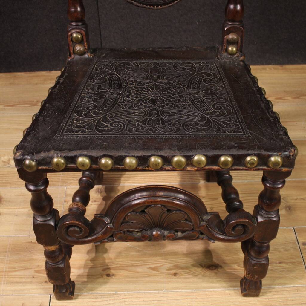 Pair of 18th-century antique Italian leather chairs