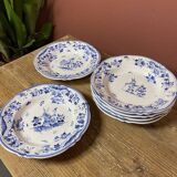 Ensemble de 6 assiettes creuses décor bleu Moustiers