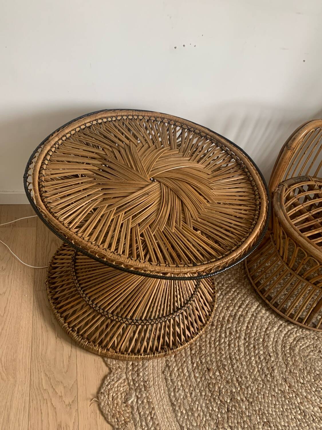 Table rotin diabolo vintage