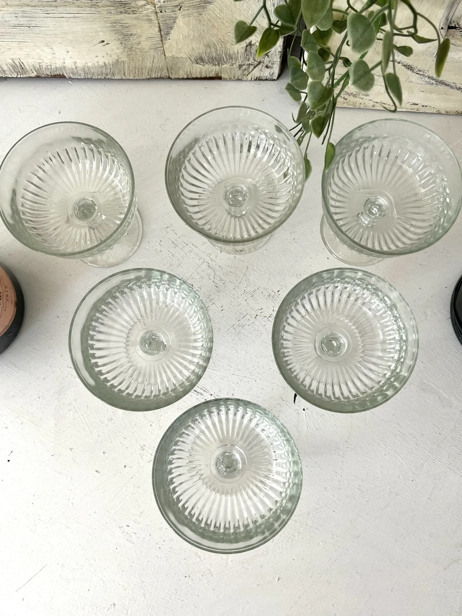 Coupe Glasses – French Set of 6 Pressed Glass Sunburst Cocktail Desser