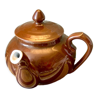 Brown bistro teapot Pillivuyt spout offset