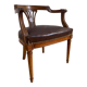 Vintage office chair in wood and brown studded leather late nineteenth