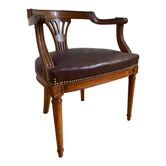 Vintage office chair in wood and brown studded leather late nineteenth