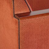 Art Deco design armchair with red fabric upholstery and wooden details