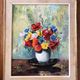 Oil on canvas still life with bouquet of flowers