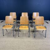 Lot de 6 fauteuils école dossier haut bois pieds gris anthracite Pays-Bas
