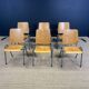 Set of 6 school armchairs with high wooden backs and anthracite grey legs, Netherlands