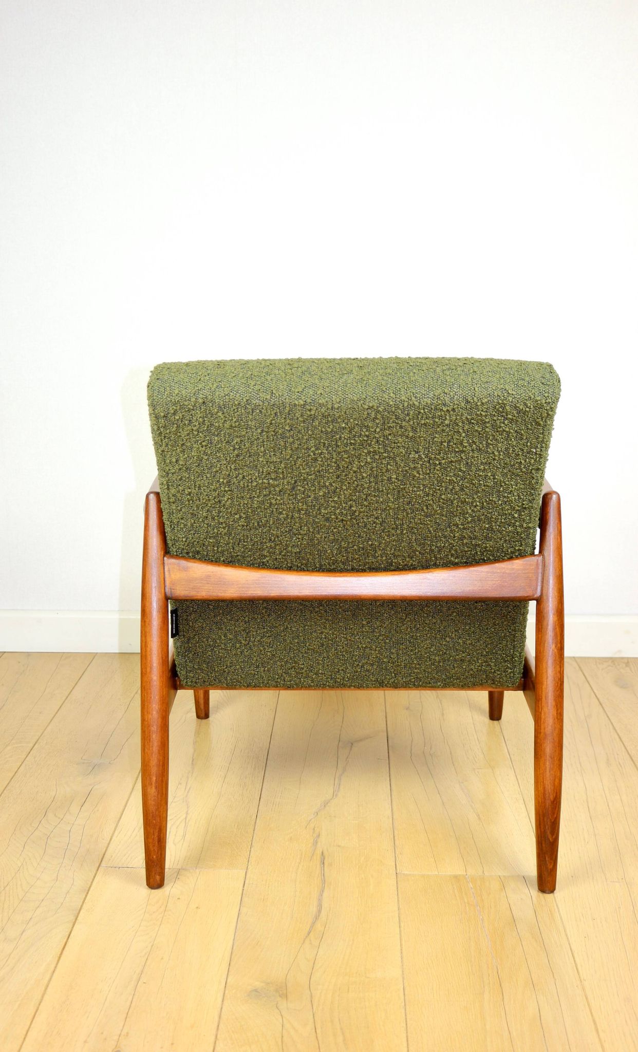GFM-64 armchair, design by Edmund Homa from the 60s, olive green boucle - 2 pieces available