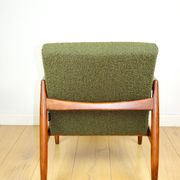 GFM-64 armchair, design by Edmund Homa from the 60s, olive green boucle - 2 pieces available