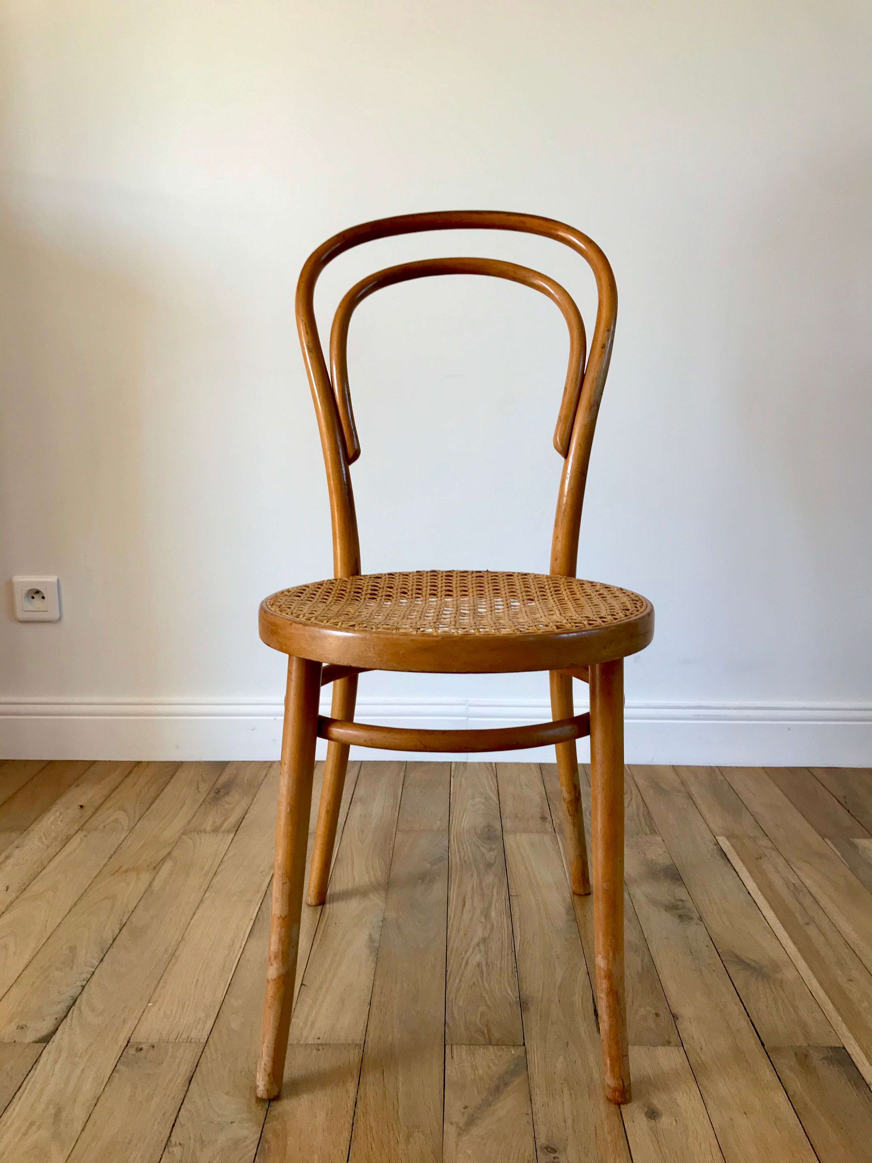 Baumann bistro chair in bent wood and blond wood canning 40s-50s