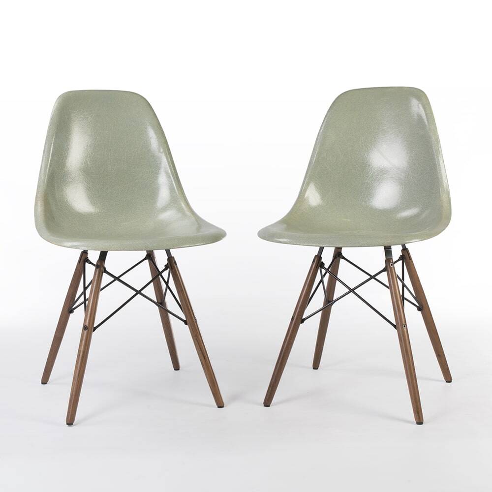 Light Seafoam Pair (2) Herman Miller Eames DSW Dining Side Shell Chairs