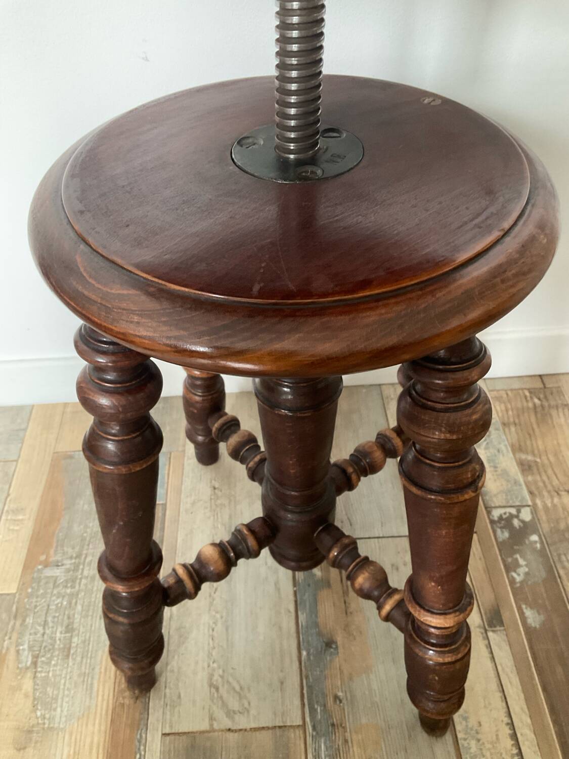 Vintage turned wood piano stool