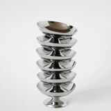 Set of 6 vintage stainless steel ice cream cups, triangular feet, Design, 1970, 9 x 4.5 cm